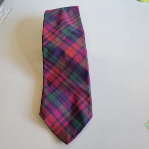 rooster mens tie purple pink plaid 100%cotton skinny